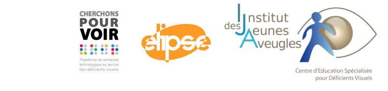 Logos de Cherchons pour voir, d'ECLIPSE, et de l'IJA de Toulouse