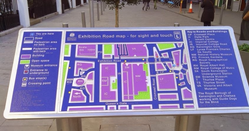 Exemple de carte en relief et en couleurs contrastées décrivant un quartier de Londres.