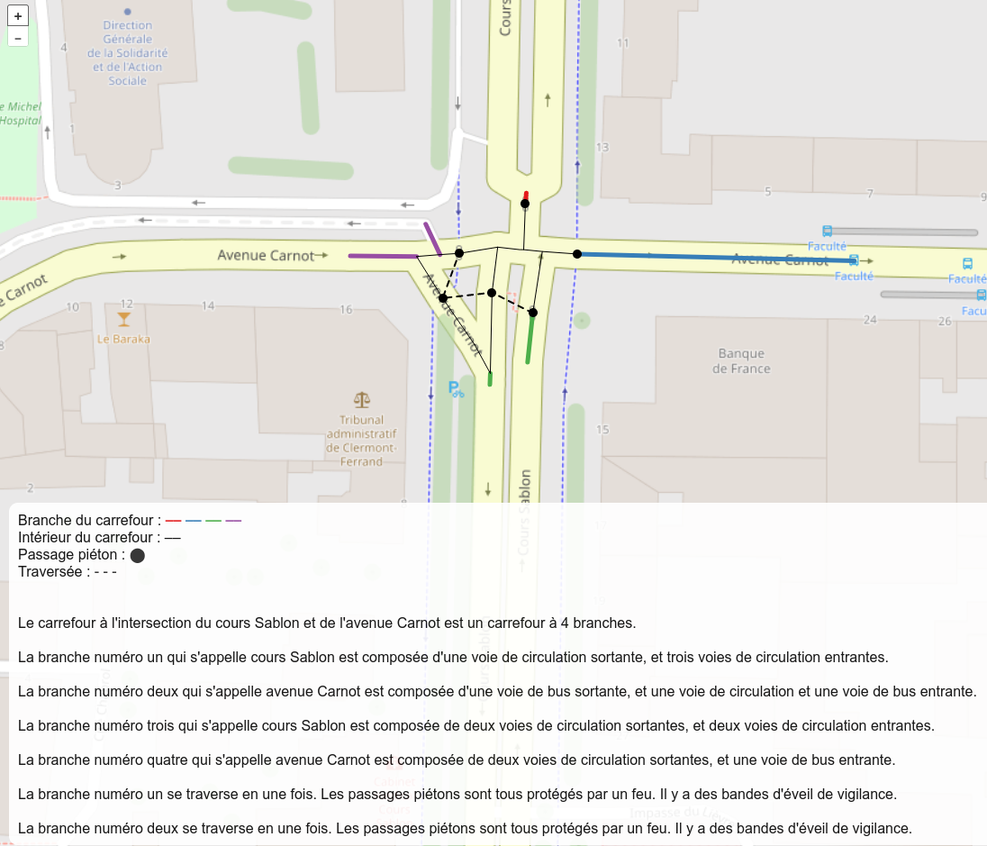 Capture d'écran du site internet pigeon carrefour décrivant un le carrefour à l'intersection du cours Sablon et de l'avenue Carnot